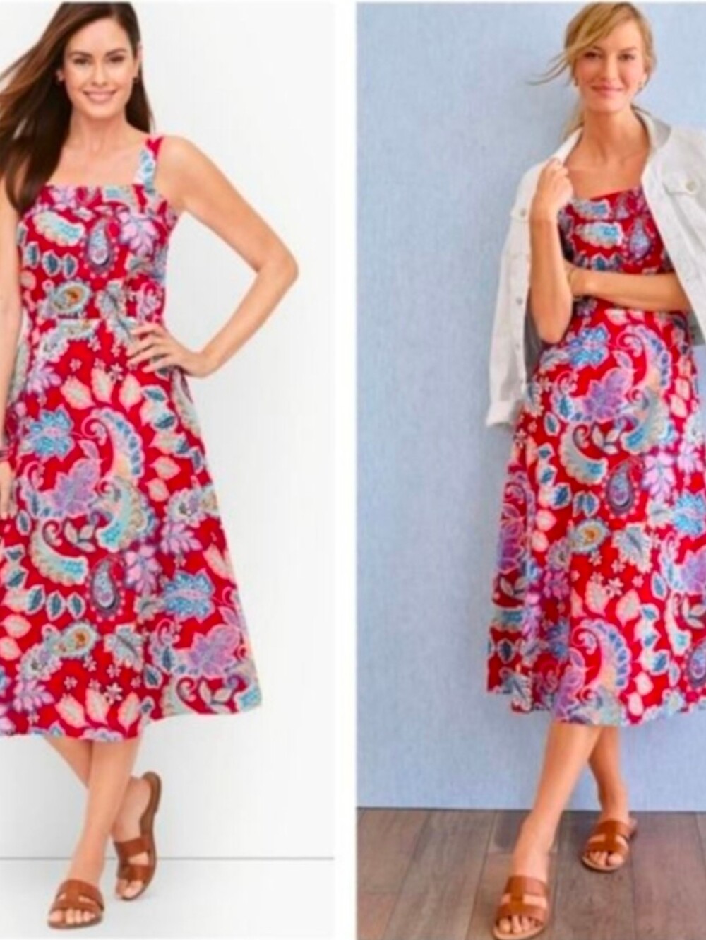 Talbots Red Multi Floral Print Strap Maxi Dress Cotton Size 22W *NWT